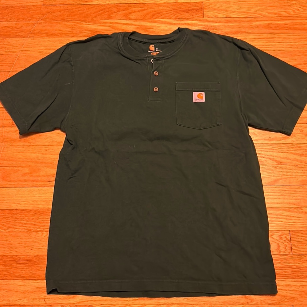 Men’s Carhartt Short Sleeve Henley Work Shirt. Green. Size Medium